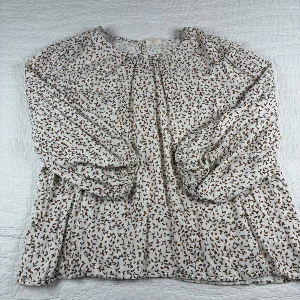 a.n.a Blouse Womens XXL Leaf Print Long Sleeve Boho Cottagecore Peasant Top
